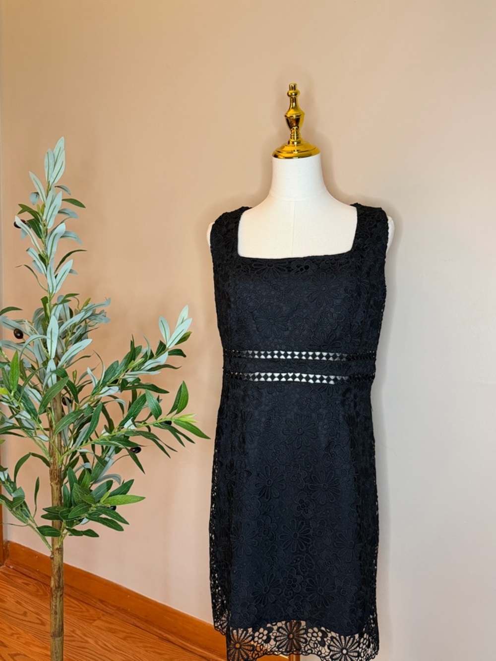 494. She + Sky Black Lace Square Neck Mini Dress NWOT - Picture 2 of 3